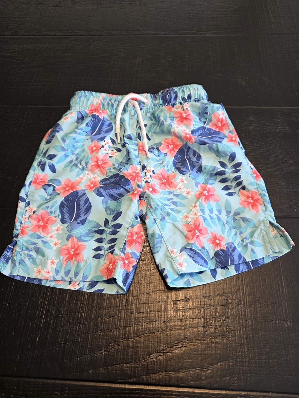 Place Kids Swim Trunks - Light Blue with Coral and Navy Floral Print